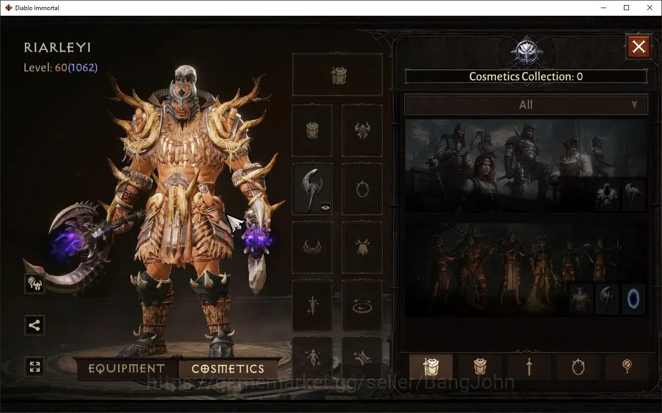Diablo Immortal Accounts Mid-Tier SEA - Anu |60 (1062) Barbarian-Maledictor|CR 47k|Reso 660|Inferno 7|2 9