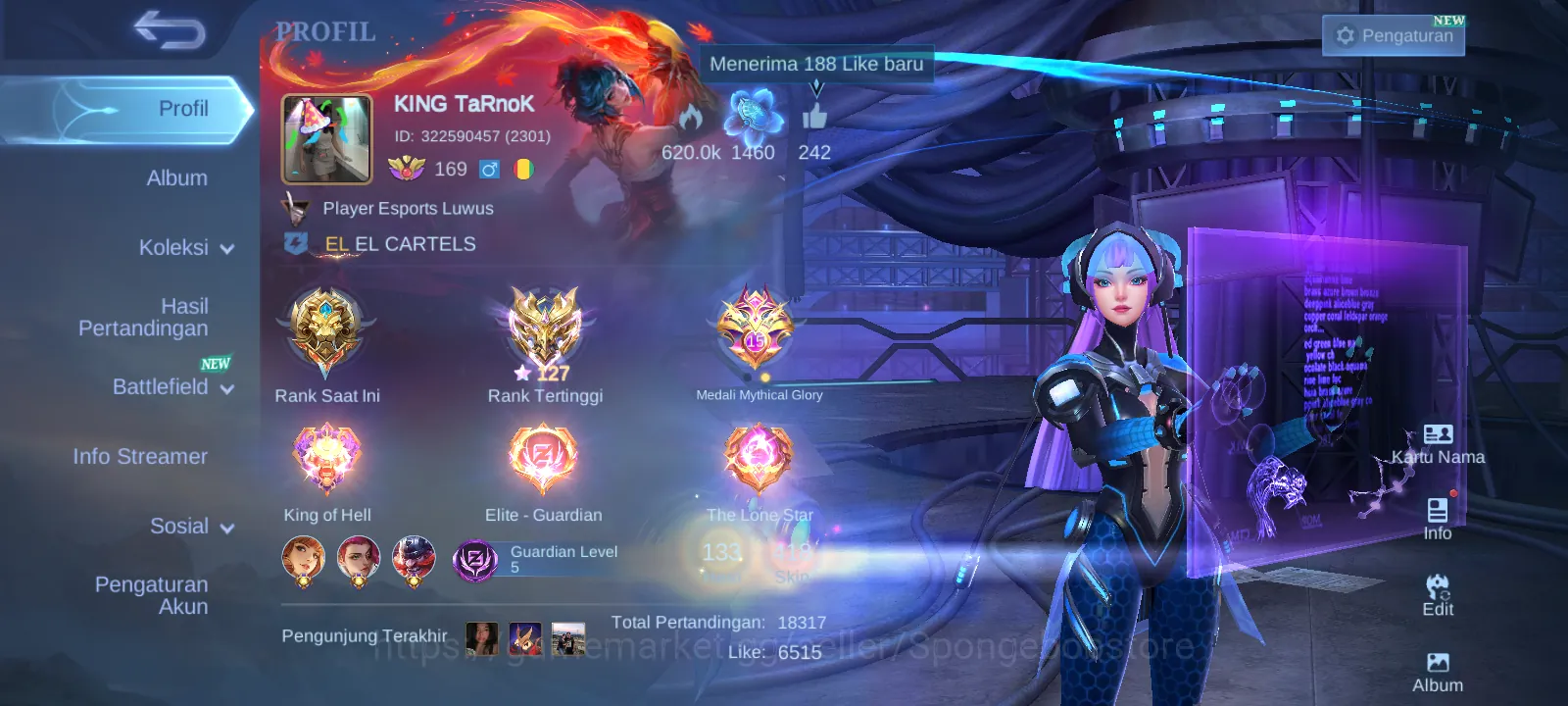 Mobile Legends: Bang Bang Accounts Rare Skin Hero 133| skin 418|emblem max| legend franco, kof Guinevere+Karina 1