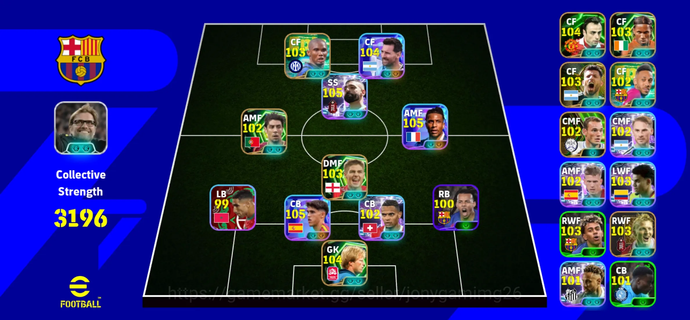 eFootball Accounts Legends & Iconic Players Android | 20+ High Rated Players | Messi 104, Suárez 105, Eto’o 103 | Team 1