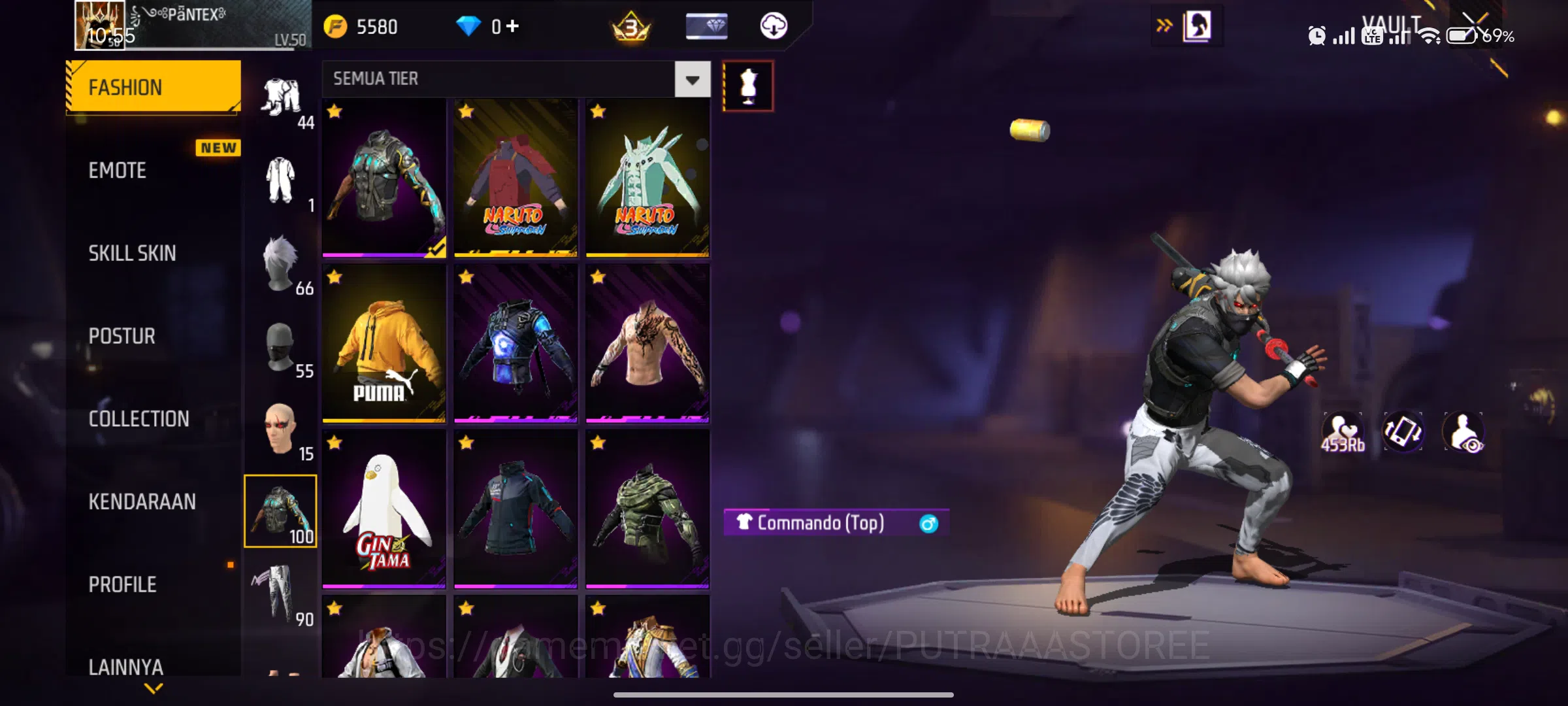 Free Fire Accounts Indonesia - sg trompet - vault rame - naruto ada 3 , anim loby 4