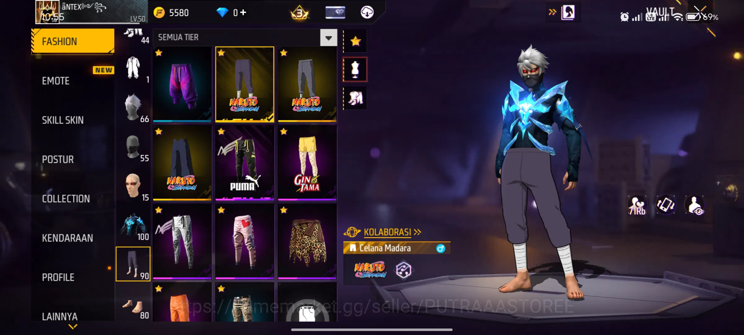 Free Fire Accounts Indonesia - sg trompet - vault rame - naruto ada 3 , anim loby 6