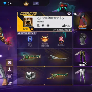 Free Fire Accounts Indonesia - sg trompet - vault rame - naruto ada 3 , anim loby