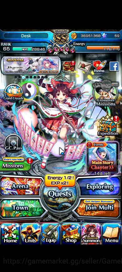 Grand Summoners Accounts Mid-Game Global|Rank 65|27 Ascend+6 TW|(Kamijo,Jay,Stark,Frieren,Saigyouji,Hakurei)+TW,S 1