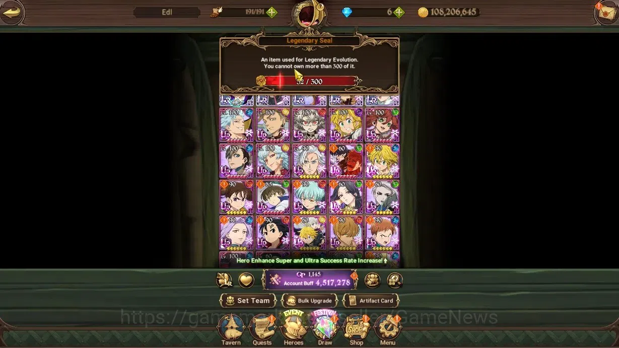 The Seven Deadly Sins: Grand Cross Accounts Endgame ASIA|4,5M CC|52 LS|4 LR + 13 UR +Collab Gachiakuta +Cross 1