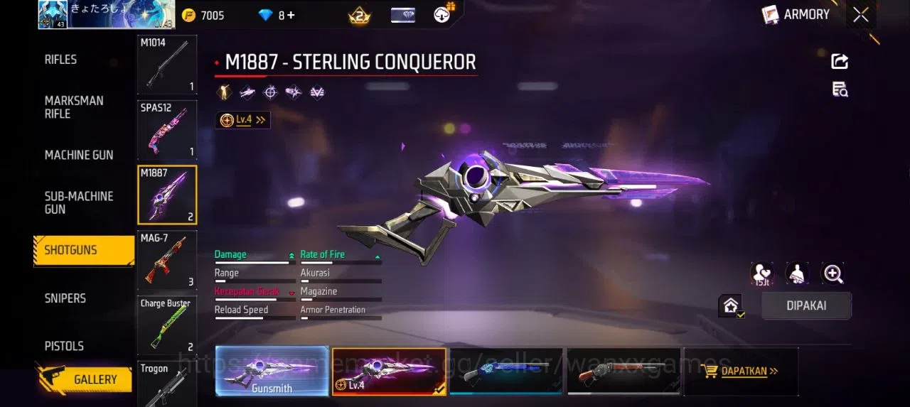 Free Fire Accounts Indonesia | EVOGUN 2 XM8 LVL 2, SG STERLING LVL 4 VAULT 65 EMOTE 9 TAS 11 SKYWING 1 WEAPON 67 | W709 6