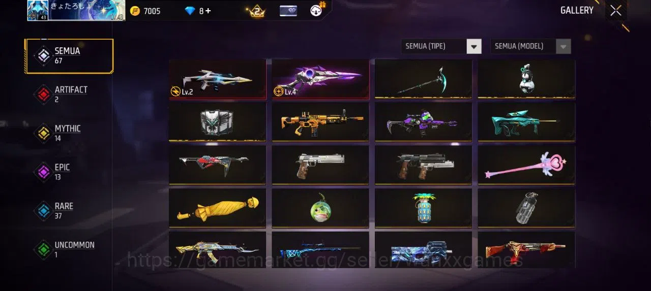 Free Fire Accounts Indonesia | EVOGUN 2 XM8 LVL 2, SG STERLING LVL 4 VAULT 65 EMOTE 9 TAS 11 SKYWING 1 WEAPON 67 | W709 7