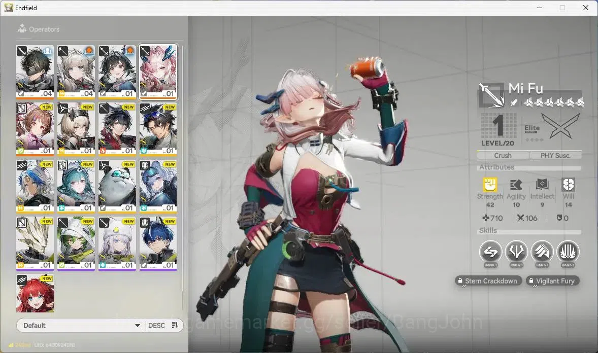 Arknights: Endfield Accounts NA EU | Starter | 1 Limit + 1 Sign (Mi Fu ) | 287k image 1