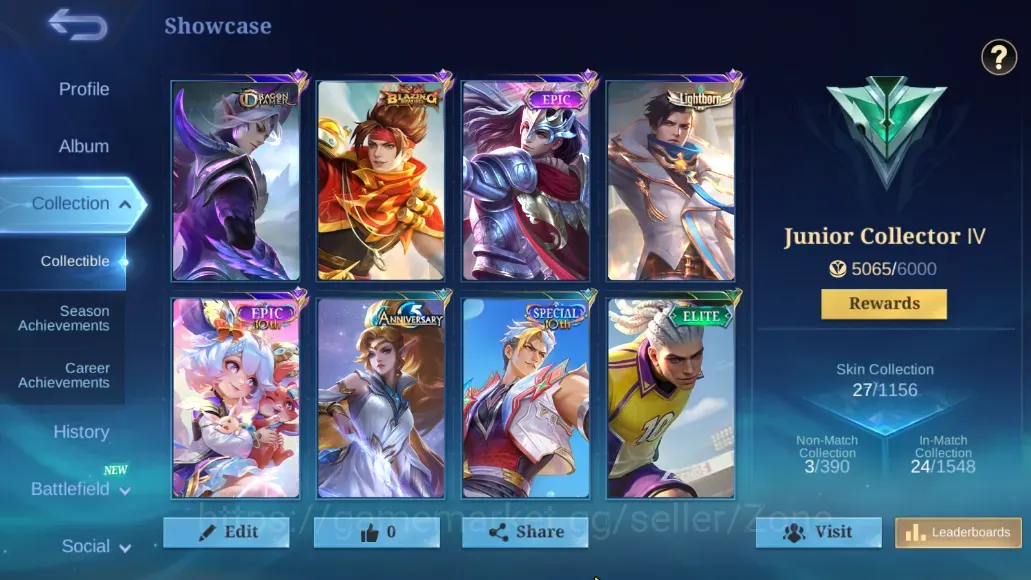 Mobile Legends: Bang Bang Accounts Others GLOBAL|Hero 32|Skin 27|Junior|Lightborn Granger, EPIC Lancelot+Nana DragonT Ling 1