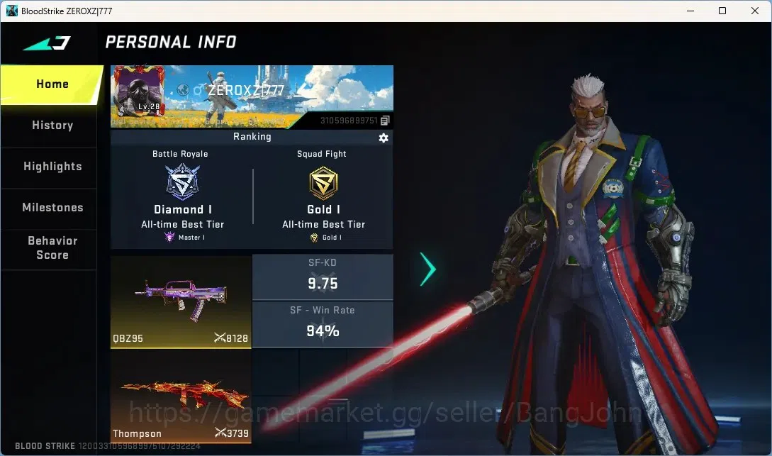 Blood Strike Accounts High-End ASIA | Ultra Melee: Lightblade Melee | 1 Ultra Gun | 1 Collab Gun | 7 Ultra Strikers | 11 1