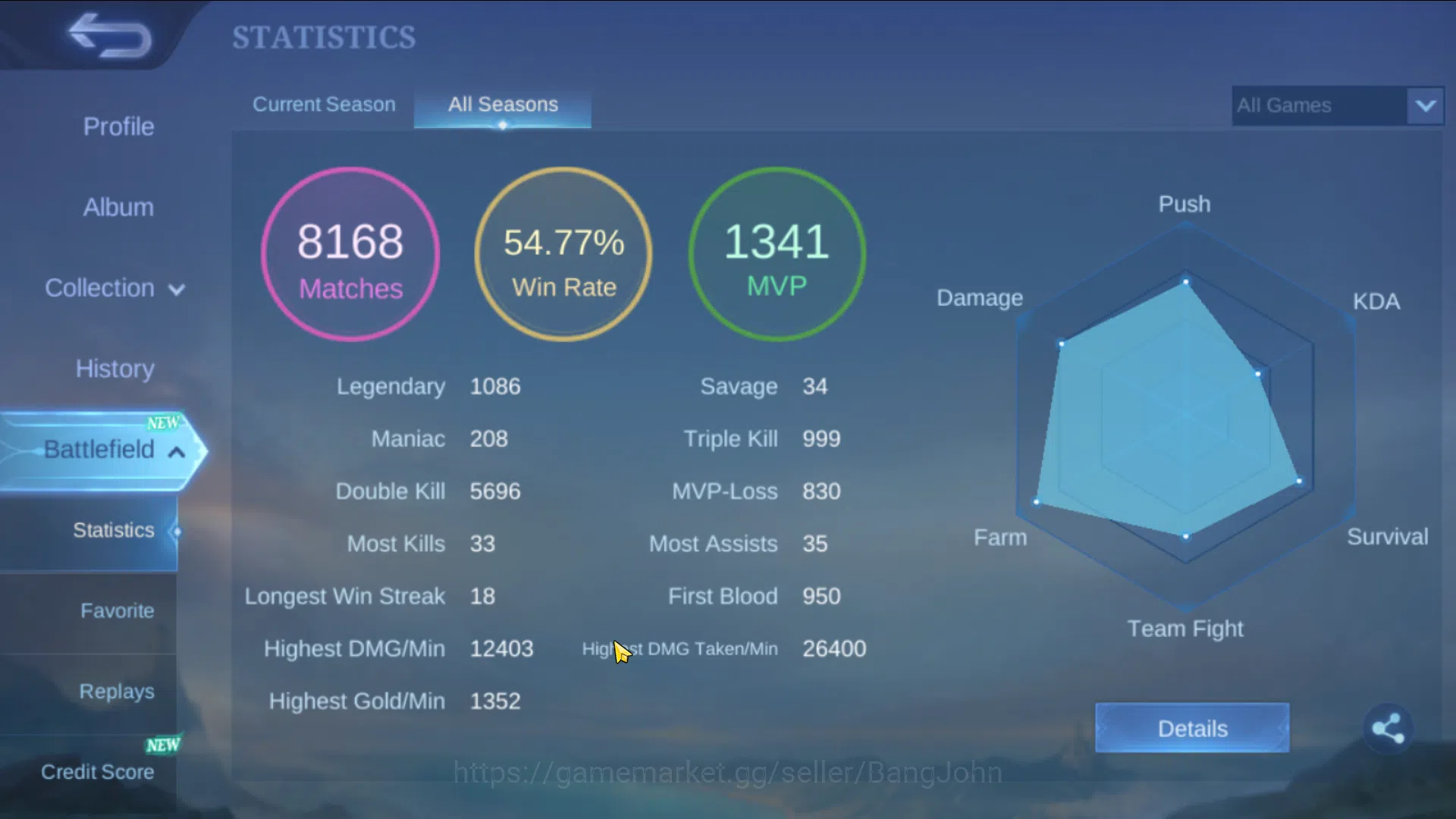 Mobile Legends: Bang Bang Accounts Hero 131, Skin 260 WR 54% | Prime Claude, LBox Rog image 8