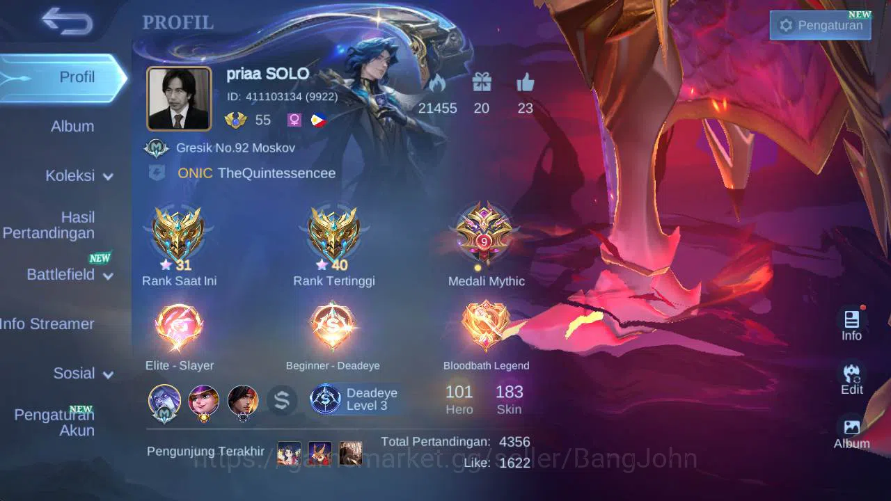 Mobile Legends: Bang Bang Accounts skin 183, Hero 101, allstar Moskov, annual Lesley, image 2