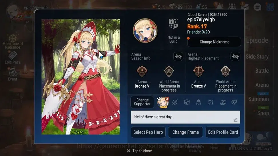Epic Seven Accounts GLOBAL|UnVerif|3 ML(Rhianna&Luciella,FLidica,LQ Ch image 2