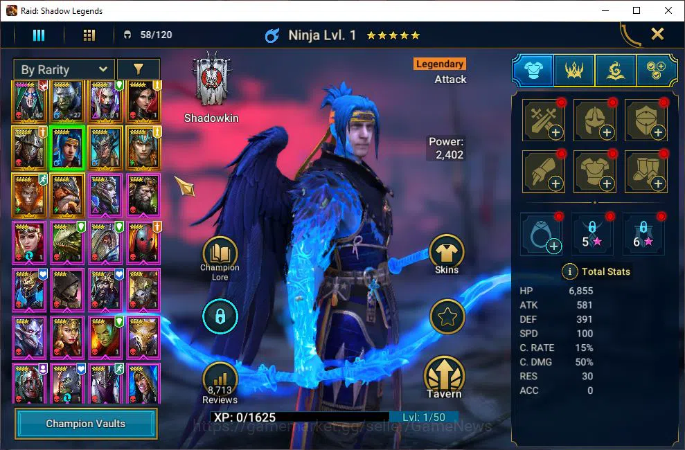 Raid: Shadow Legends Accounts Starter Lv18 355K Power|10 Legendary(Bad el Kazar,Rathalos Blade,Ninja,Artak,Wukong,Etc)|31K 8