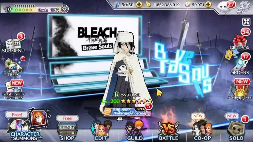 Bleach: Brave Souls Accounts High-End Global|664K BP+50K Orb|EndGame|5K AccTicket|Ulquiorra,Aizen 11th|Byakuya TYBW26|Ichigo 1