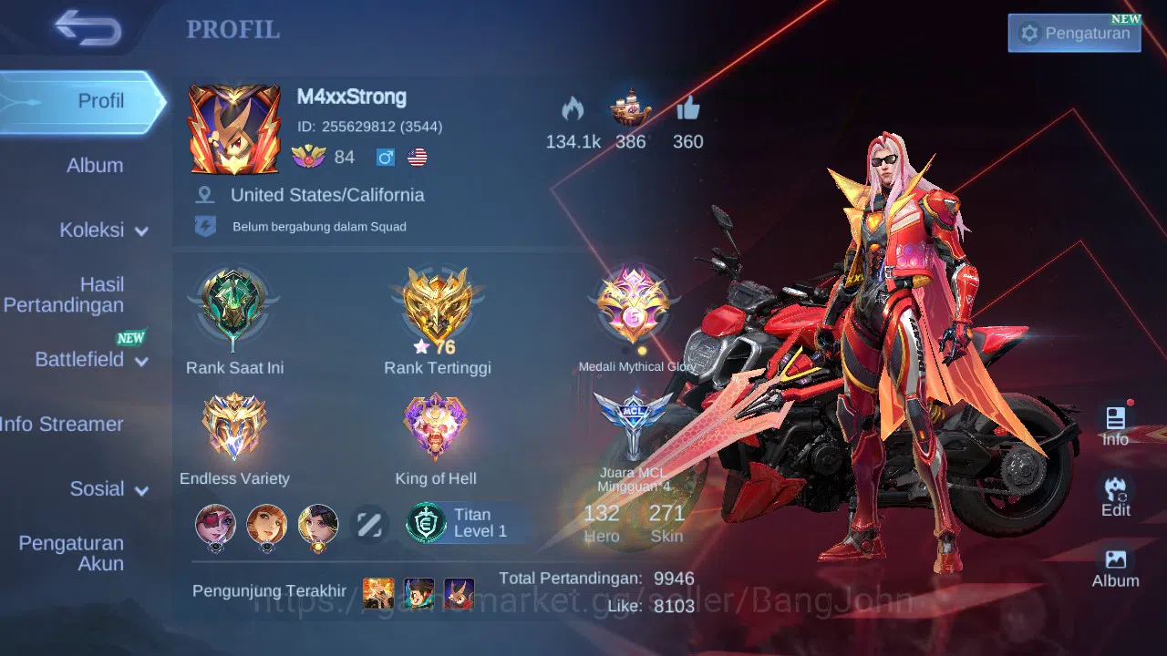 Mobile Legends: Bang Bang Accounts Hero 132 Skin 271 | legend Franco | Ducati Leomord image 15