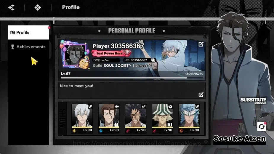 BLEACH: Soul Resonance Accounts NuverseSEA|LV 67|10 SSR [Gin,AizenB1,Kenpachi,Urah image 1