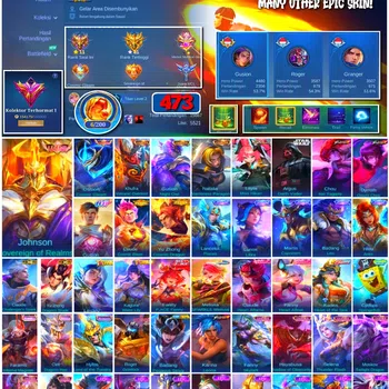 Mobile Legends: Bang Bang Accounts 🔥 #4083 🔥 💎 473 Skins 👑 Legend Johnson Sovereign of Realms ⚔️ Legend Gusion Cosmic