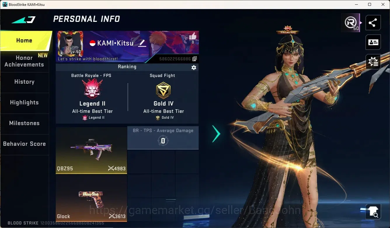 Blood Strike Accounts Rare Skin ASIA|Eternal Striker:Val-Cleopatra|1 Limited:Origin-12|4 Ultra Gun|Ultra Melee TheIron|Check 1