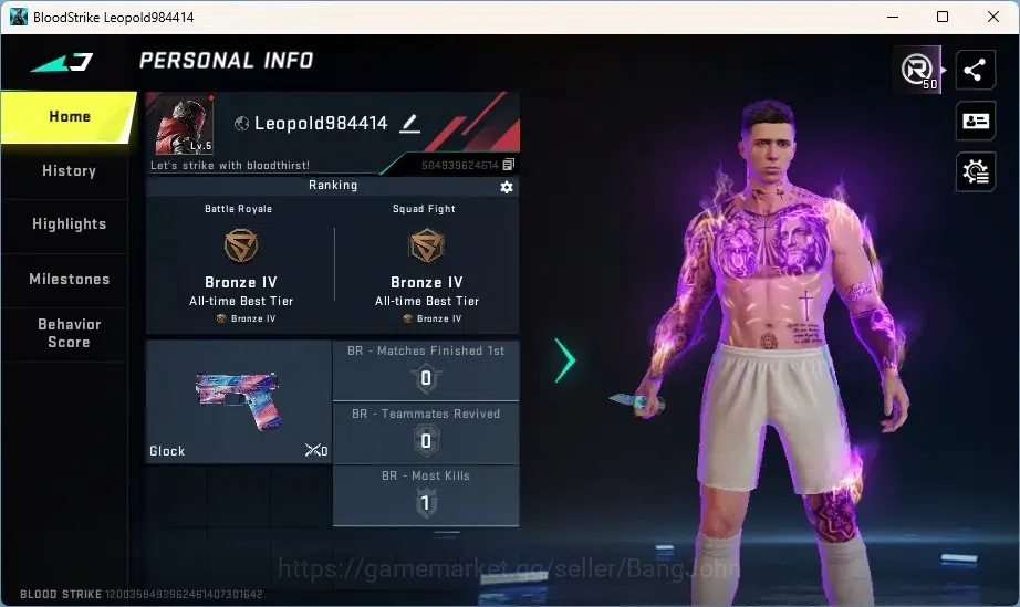 Blood Strike Accounts Collab Skin ASIA | 1 Ultra Melee: Butterfly knife Synthwave|2 Collab Gun|2 Collab Striker|2 Ultra 1
