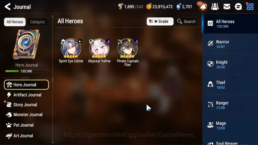 Epic Seven Accounts Starter GLOBAL UnVerif|New Era|3 ML (SE Celine,A Yufine,PC Flan)+Tenebria,Iseria,Cermia,Etc|52K 1