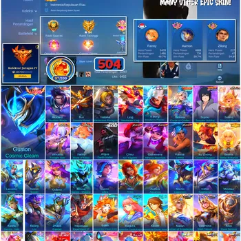 Mobile Legends: Bang Bang Accounts #4653 504 Skins | Alucard Obsidian Blade (LEGEND) | Gusion Cosmic Gleam (LEGEND) | Argus
