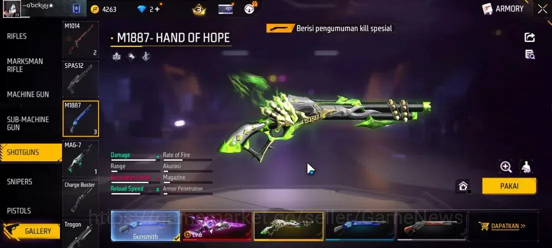 Free Fire Accounts Indonesia| M1887 Sterling Conqueror Lv 6,Hand of H image 5