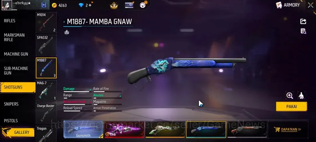Free Fire Accounts Indonesia| M1887 Sterling Conqueror Lv 6,Hand of H image 6