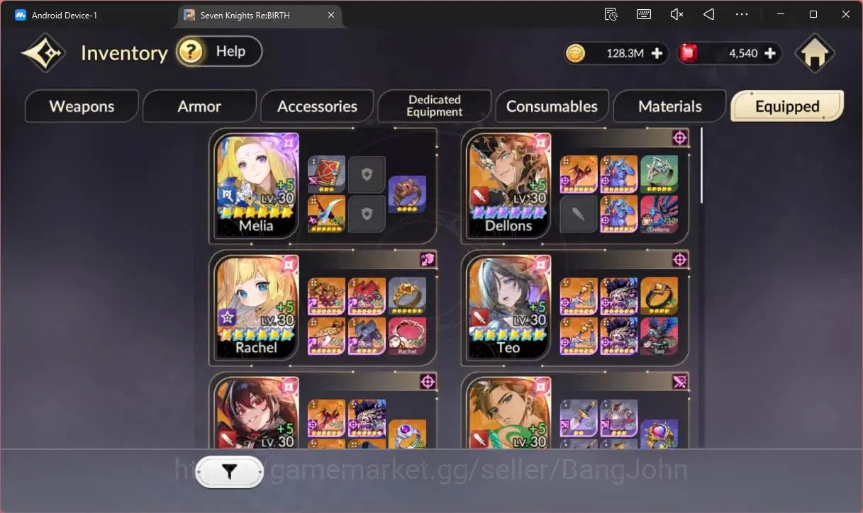 Seven Knights Re:Birth Accounts Global |1 EX7(Melia TC1)|6 TC6 (Rachel,Teo,Lu Bu,E image 12