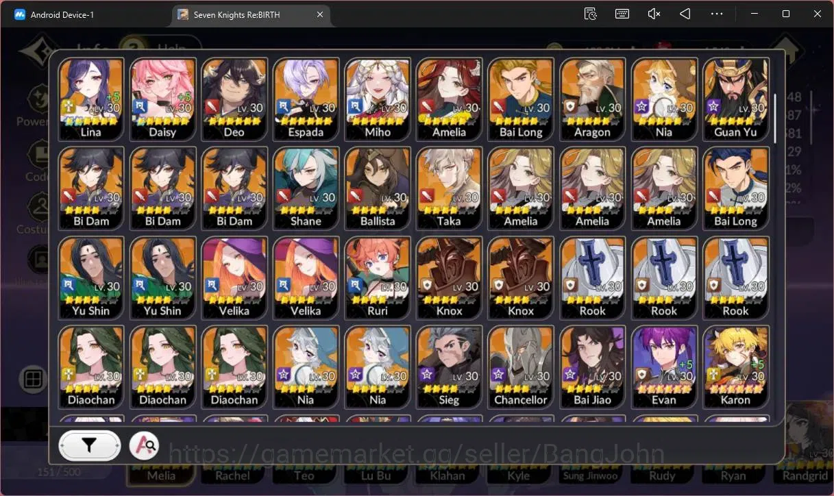 Seven Knights Re:Birth Accounts Global |1 EX7(Melia TC1)|6 TC6 (Rachel,Teo,Lu Bu,E image 3