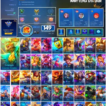 Mobile Legends: Bang Bang Accounts 🔥 #4071 🔥 💎 149 Skins 👑 Collector Natalia Warrioress Paragon ⚔️ SpongeBob Cyclops