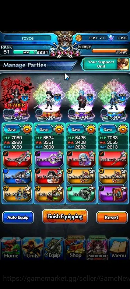 Grand Summoners Accounts End-Game Global|Rank 51|1099 CC|3 Ascend+3 TW| [Shizu,Diablo,DLS Rimuru]+TW |Lpot 46|Check 3