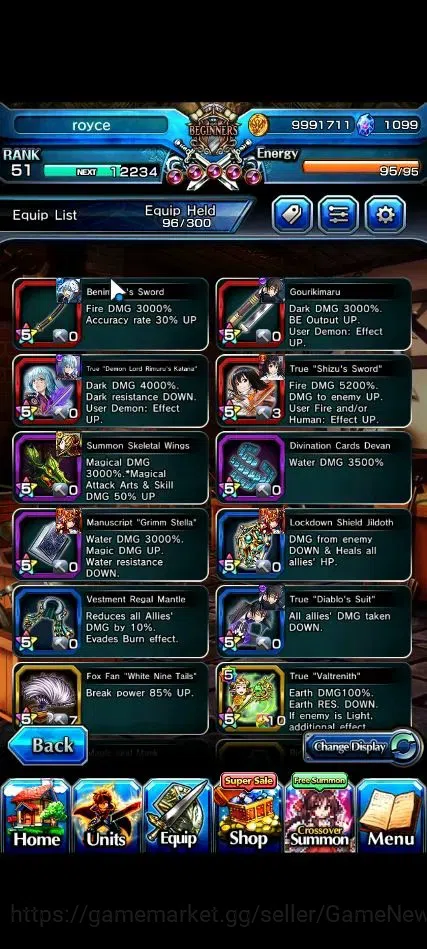 Grand Summoners Accounts End-Game Global|Rank 51|1099 CC|3 Ascend+3 TW| [Shizu,Diablo,DLS Rimuru]+TW |Lpot 46|Check 7