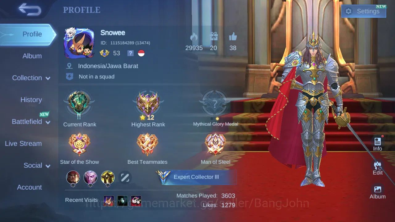 Mobile Legends: Bang Bang Accounts Hero 107 | skin 138 | cc natalia | Emblem all max image 1