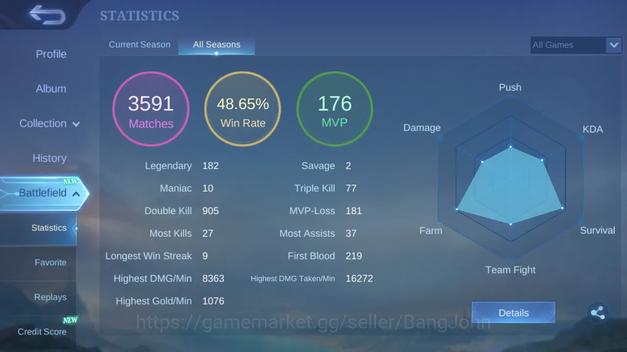 Mobile Legends: Bang Bang Accounts Hero 107 | skin 138 | cc natalia | Emblem all max image 3