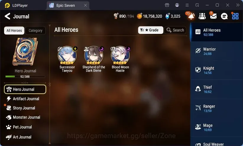 Epic Seven Accounts Starter Global Unverif|Bset Starter|3ML(S.Tene,SotDDiene,BM Haste)|PoH+Bless ON|Theater Untouch|SS 1
