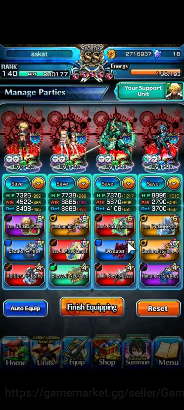 Grand Summoners Accounts Global|Rank 140|End Game|2 Sp Art|26 Asc+15 TW|Inu image 4