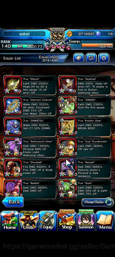 Grand Summoners Accounts Global|Rank 140|End Game|2 Sp Art|26 Asc+15 TW|Inu image 6