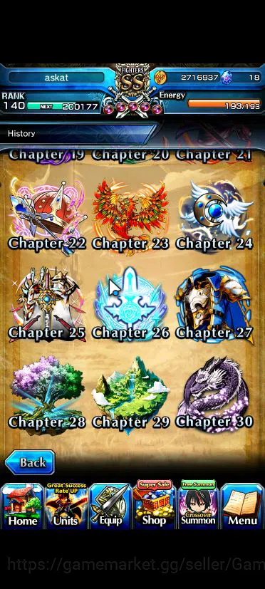 Grand Summoners Accounts Global|Rank 140|End Game|2 Sp Art|26 Asc+15 TW|Inu image 9