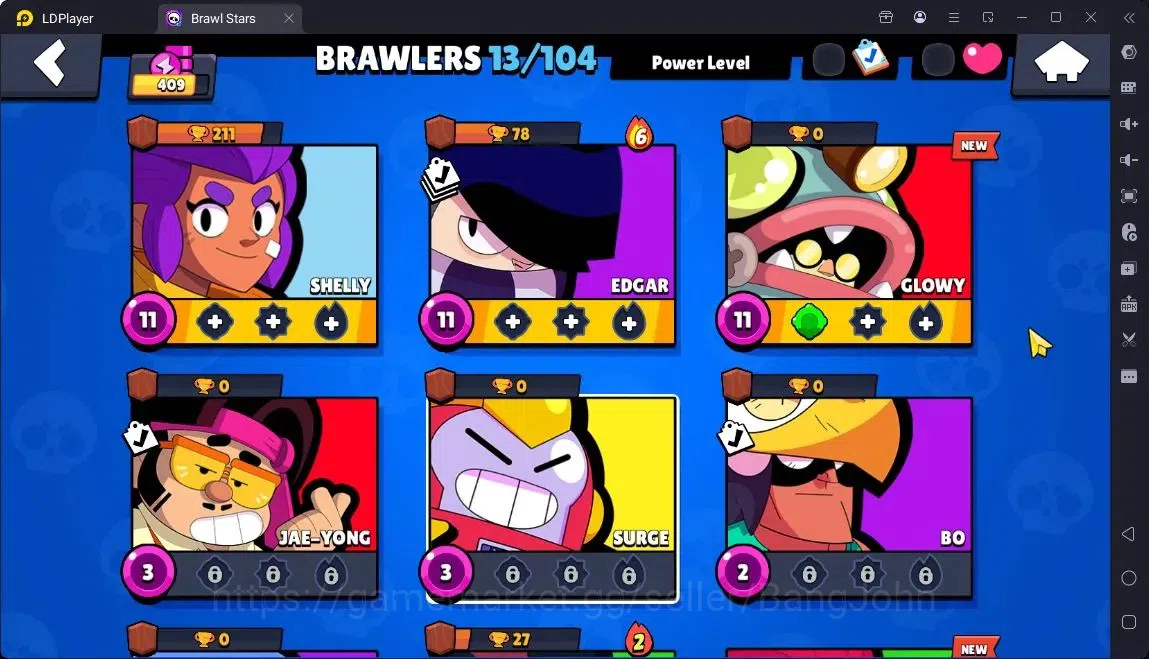 Brawl Stars Accounts Global |Trophy 409| 13 Brawler|2152 Bling|21 Gems|1 Rare,5 Epic Skins| ProtectOff |Check SS BRS284B 5