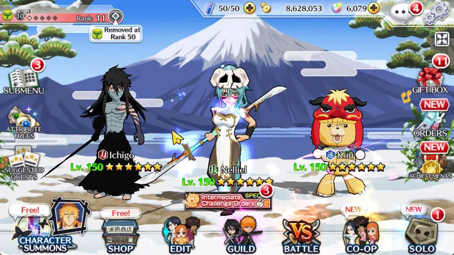 Bleach: Brave Souls Accounts Mid-Tier [GLOBAL]6K Orbs+Fresh All Story|Nelliel Orient,Brave(Retsu,Genryusai),Ichigo 9th,Kon