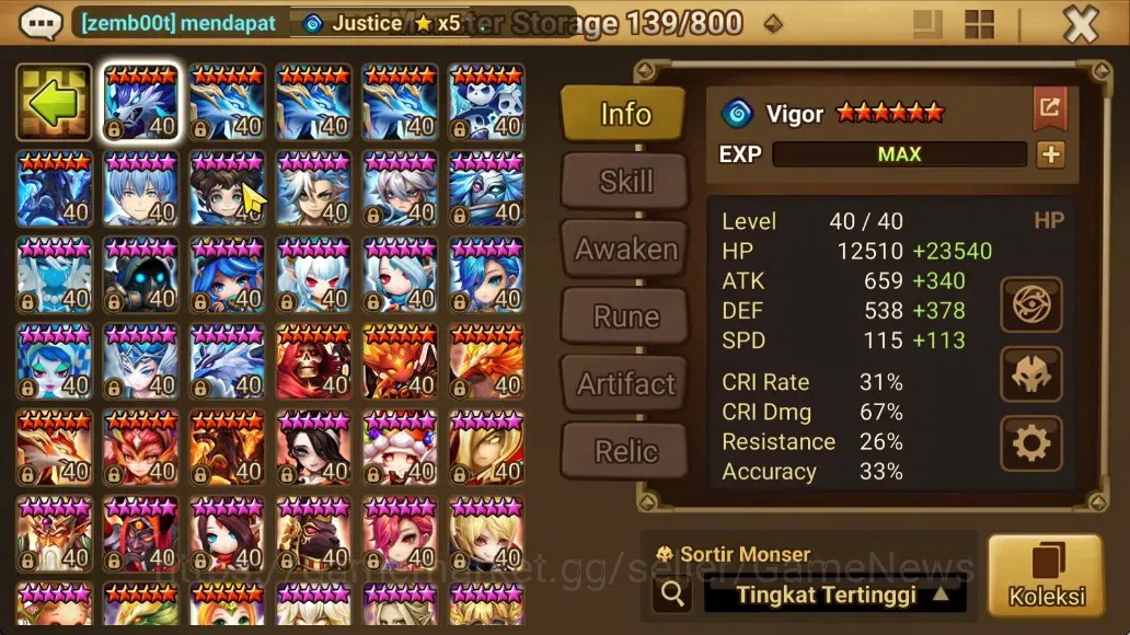 Summoners War: Sky Arena Accounts Mid-Game ASIA 100|2 Beast LD Bruiser Jager,Fermion|30 NB5,83 Total B6|+LD NB4 10