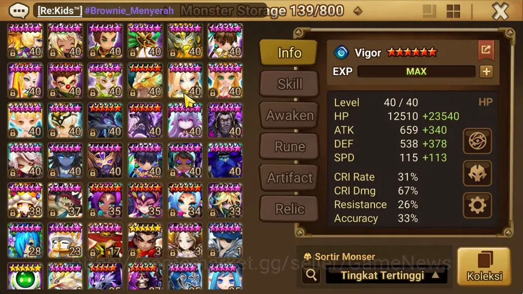 Summoners War: Sky Arena Accounts Mid-Game ASIA 100|2 Beast LD Bruiser Jager,Fermion|30 NB5,83 Total B6|+LD NB4 11