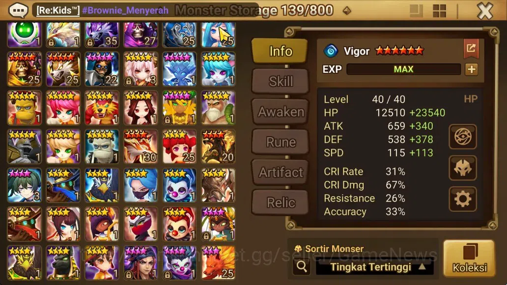 Summoners War: Sky Arena Accounts Mid-Game ASIA 100|2 Beast LD Bruiser Jager,Fermion|30 NB5,83 Total B6|+LD NB4 12