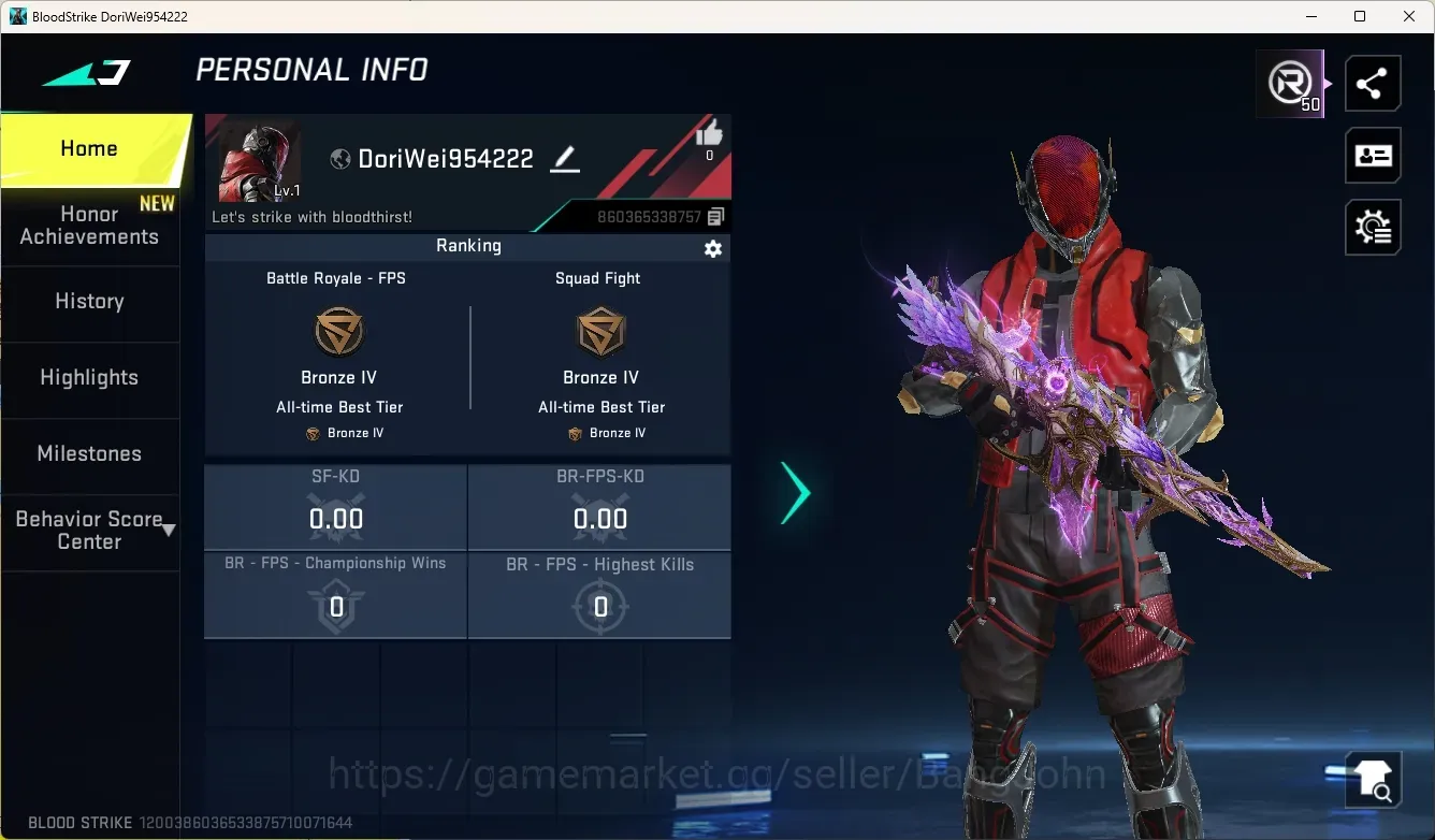 Blood Strike Accounts Others ASIA|Eternal Gun:RPK-Flourish|1 Ultra & 1 Legendary Gun|1 Epic Rename Card|Check SS BS3727B 1