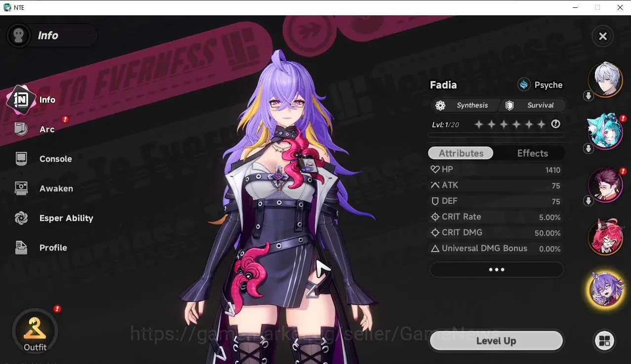 Neverness to Everness Accounts GLOBAL EU|HL 3|2 SSR [Nanally A1,Fadia] + S-Class Char Box|6 SR|Selector 44/50 Rolls|Male 3