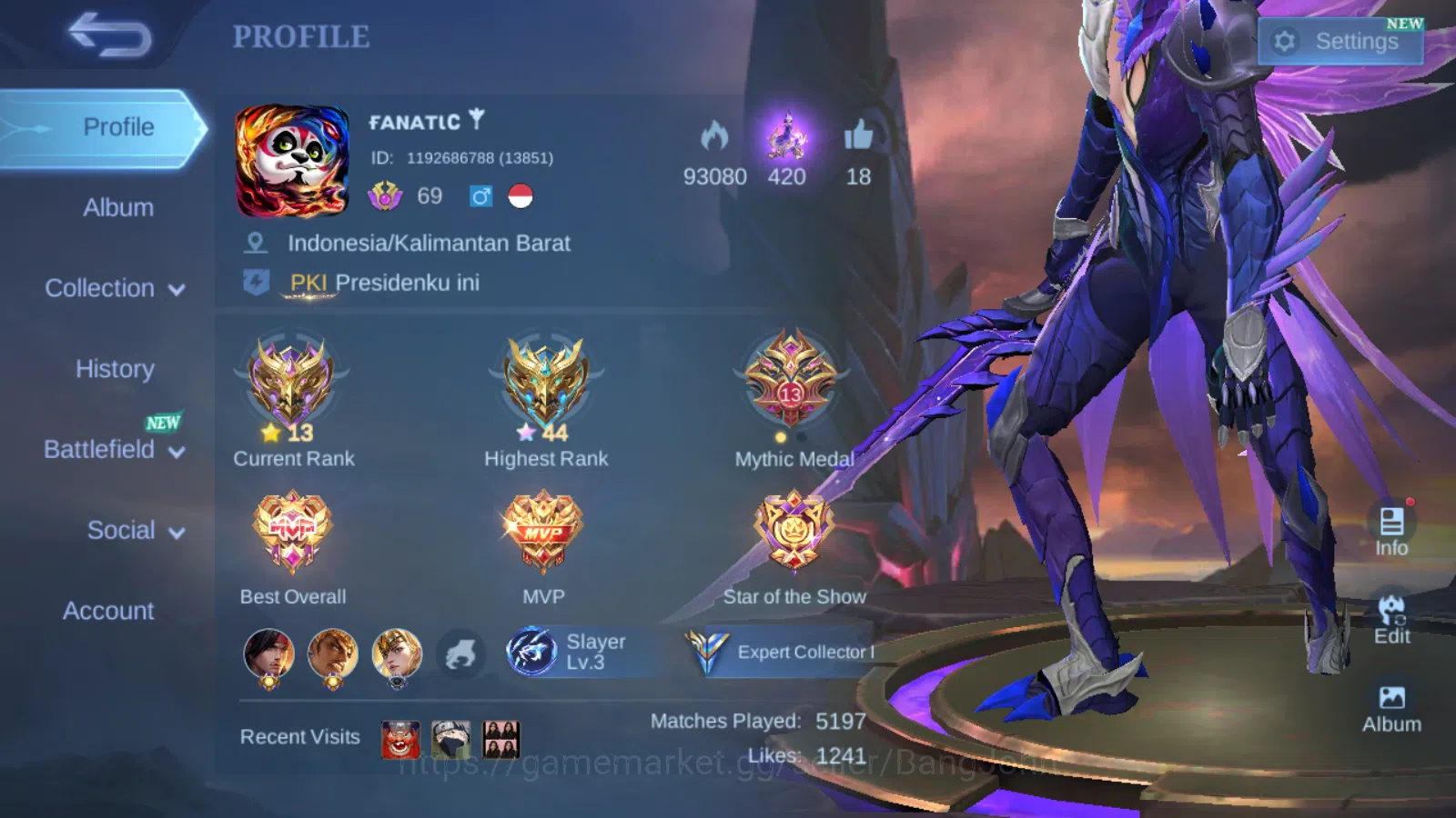 Hero 131 | Skin 198 | Collector Natalia | Lighborn Tigreal | Blazing Franco | Songebob Cyclops | Lunar Chang e |ML565B Mobile Legends: Bang Bang Others Hero 131 | Skin 198 | Collector Natalia | Lighborn image 1
