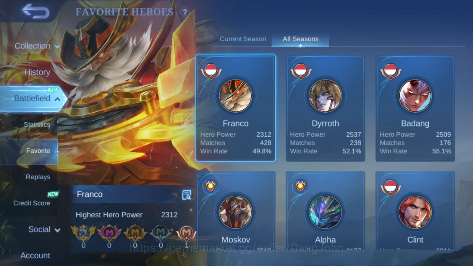 Mobile Legends: Bang Bang Accounts Others Hero 131 | Skin 198 | Collector Natalia | Lighborn Tigreal | Blazing Franco 3