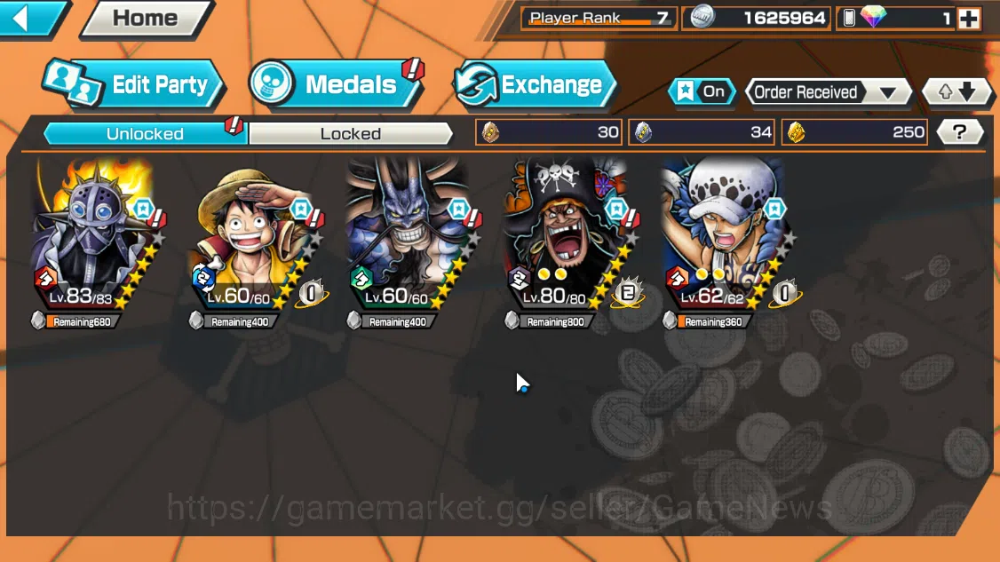 One Piece Bounty Rush Accounts Global|5EX|AKP King,MWD Luffy,BMO Kaido,T4Emperor image 3