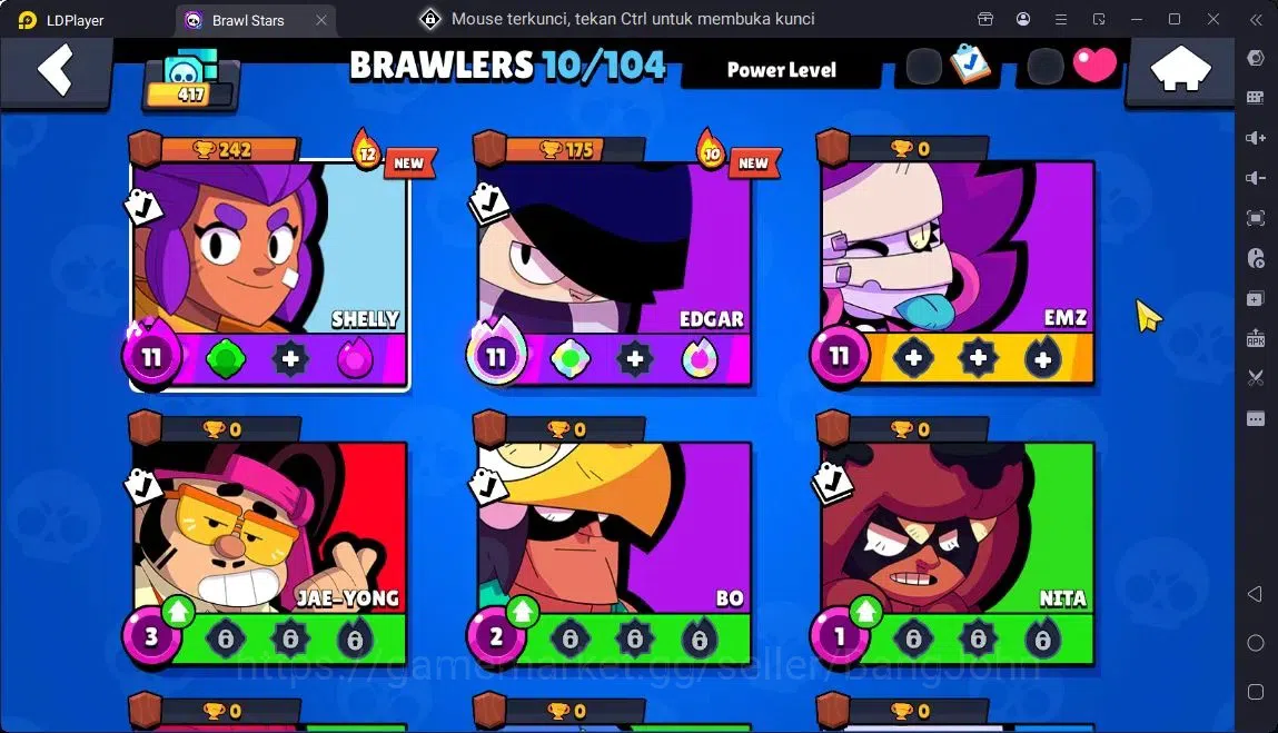 Brawl Stars Accounts Global |10 Brawler|2 Max hypercharge(Shelly,Edgar)|1260 Bling|70 Gems|1 S Rare,2 Epic Skins| ProtectOff 5