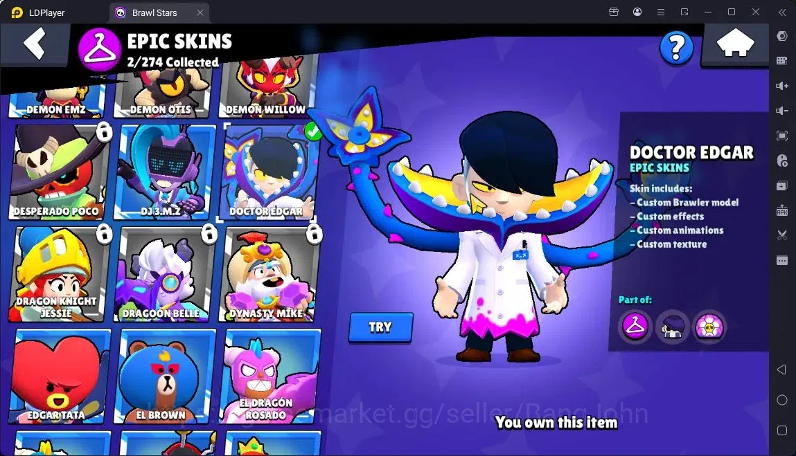Brawl Stars Accounts Global |10 Brawler|2 Max hypercharge(Shelly,Edgar)|1260 Bling|70 Gems|1 S Rare,2 Epic Skins| ProtectOff 8